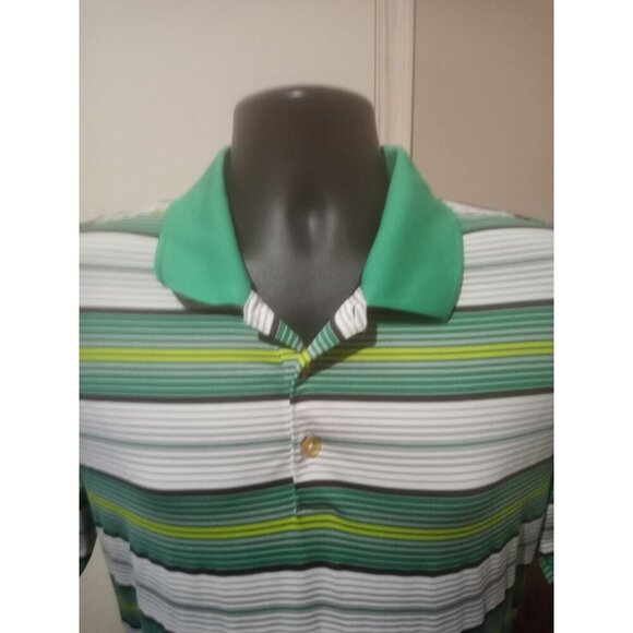 Nike Golf Tour Performance Green Gray Striped Dri Fit Casual Polo Shirt Large L - Picture 2 of 14
